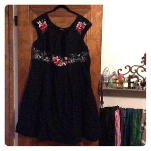 eShakti floral embroidered black cotton dress